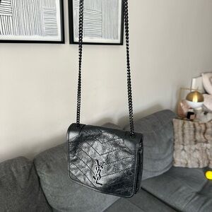 Saint Laurent Niki Crossbody in black crinkled leather